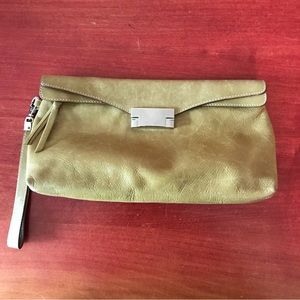 Olive green leather clutch